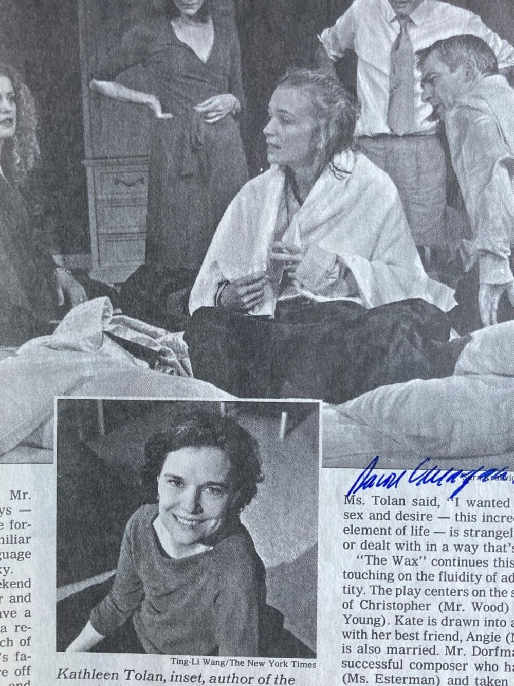 DAVID GREENSPAN Signed Newspaper Clipping Review Of The Wax The New York Times